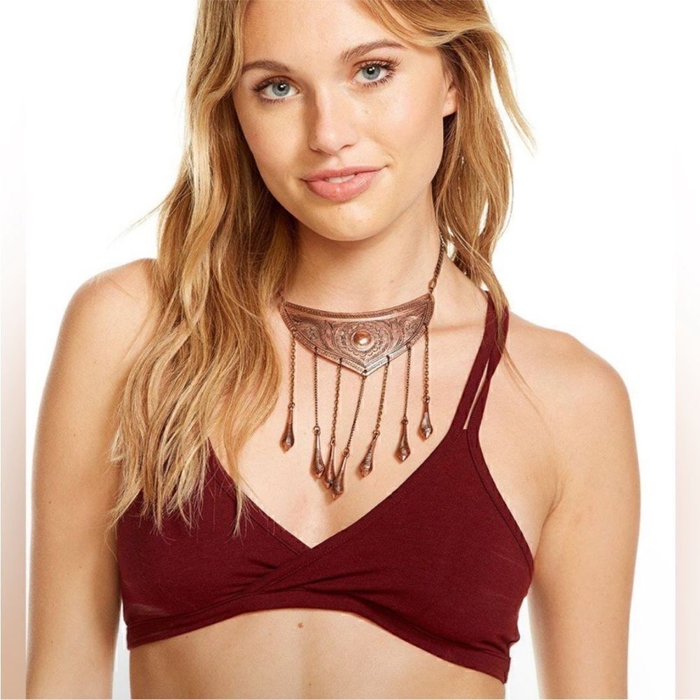 Chaser Heather Charcoal Gray Criss Cross Strappy Bralette Size Medium. Soft NWT